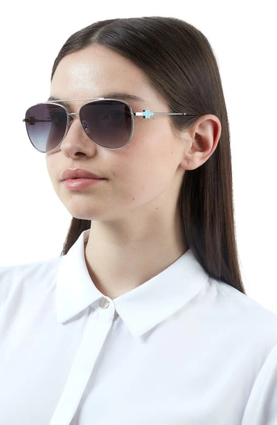 Shop Tiffany & Co 59mm Pilot Sunglasses In Silver/ Grey Gradient