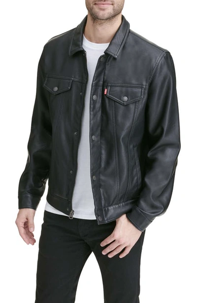 Shop Levi's Faux Leather Trucker Jacket In Black