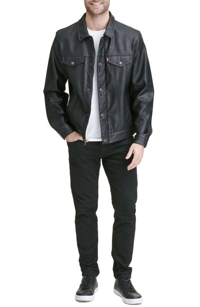 Levi's Faux Leather Trucker Jacket In Black | ModeSens