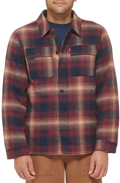 Shop Levi's Quilt Lined Cotton Shacket In Red Ombre