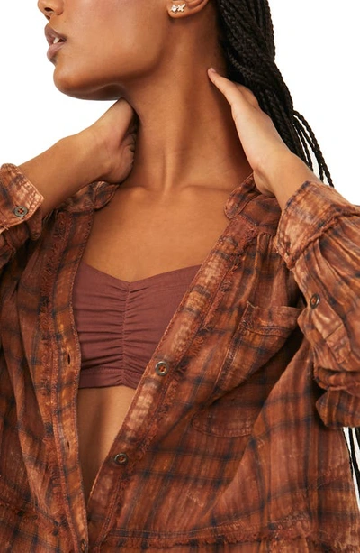Shop Free People One Of The Boys Plaid Tunic Shirt In Brown Combo