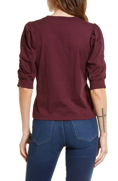 Shop Frame Frankie Puff Sleeve Cotton Blouse In Cabernet