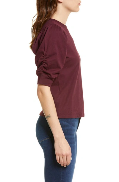 Shop Frame Frankie Puff Sleeve Cotton Blouse In Cabernet