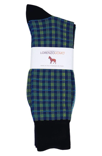 Shop Lorenzo Uomo 3-pack Assorted Plaid Cotton Blend Dress Socks In Navy
