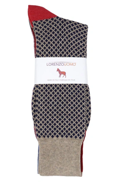 Shop Lorenzo Uomo 3-pack Assorted Socks In Fire Red