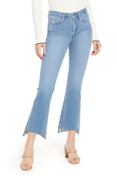 Shop Frame Le Crop Mini Boot Stagger Raw Hem Crop Bootcut Jeans In Tidepool Worn