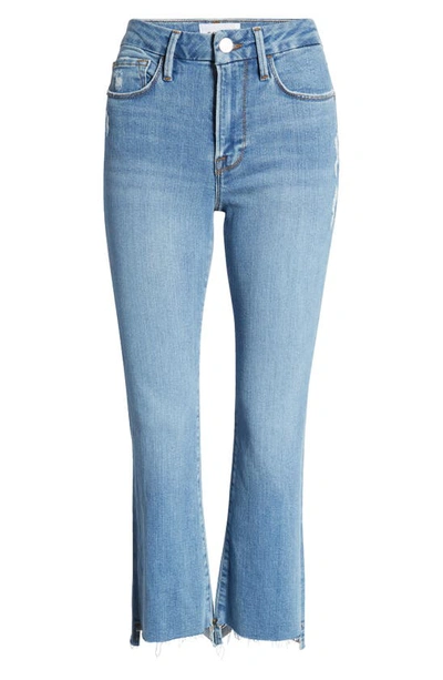 Frame Le Crop Mini Boot Stagger Raw Hem Crop Bootcut Jeans In Tidepool Worn