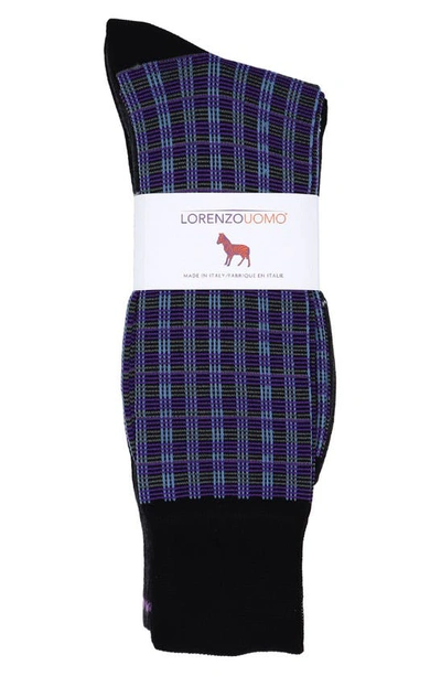 Shop Lorenzo Uomo 3-pack Assorted Plaid Cotton Blend Dress Socks In Denim