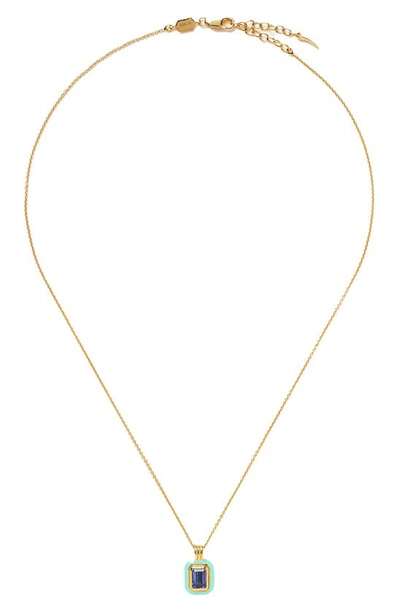 Shop Missoma Stone & Enamel Pendant Necklace In Aqua/ Gold