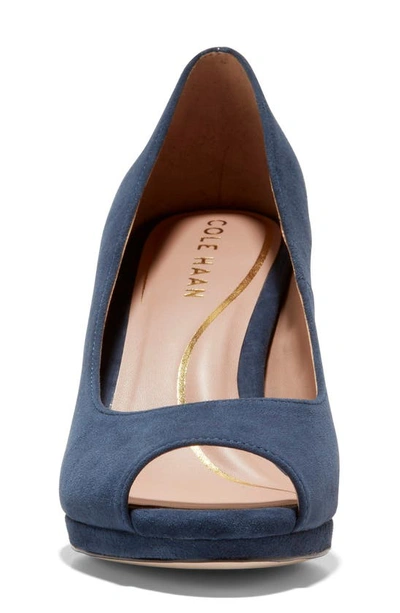 Cole Haan Drado Peep Toe Pump In Navy Blazer Suede