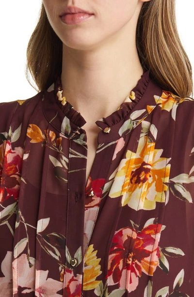 Julia Jordan Floral Print Pleated Long Sleeve A-line Dress In Brown Multi