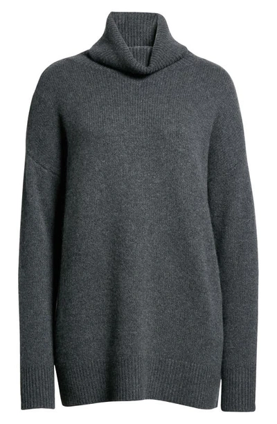 Shop Nordstrom Signature Turtle Neck Cashmere Tunic Sweater In Grey Dark Charcoal Heather