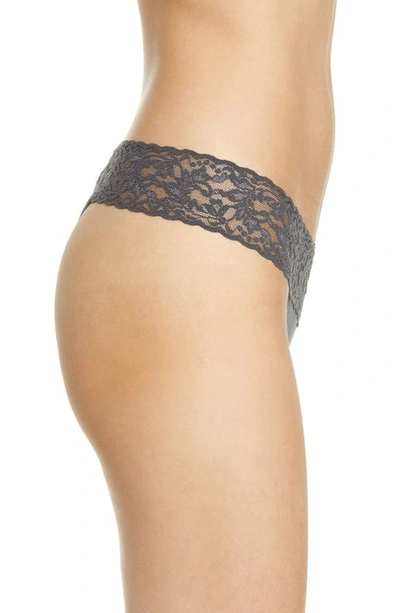 Shop Hanky Panky Stretch Cotton Low Rise Thong In Granite