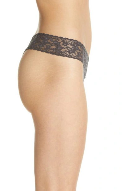 Shop Hanky Panky Cotton & Stretch Lace Original Rise Thong In Granite