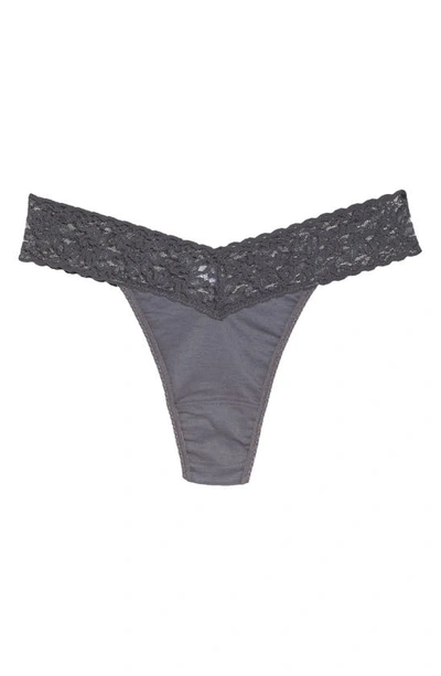 Shop Hanky Panky Cotton & Stretch Lace Original Rise Thong In Granite