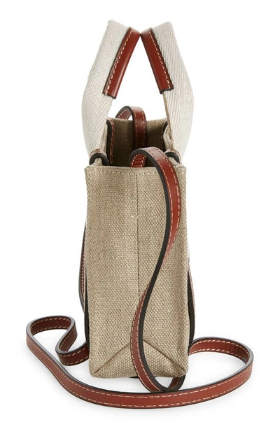 Shop Chloé Mini Woody Logo Strap Canvas Tote In White - Brown 1