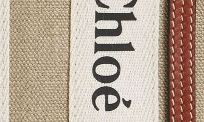 Shop Chloé Mini Woody Logo Strap Canvas Tote In White - Brown 1