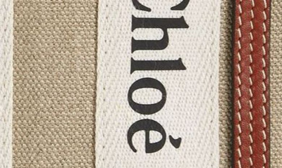 Chloé Mini Woody Logo Strap Canvas Tote In White - Brown 1