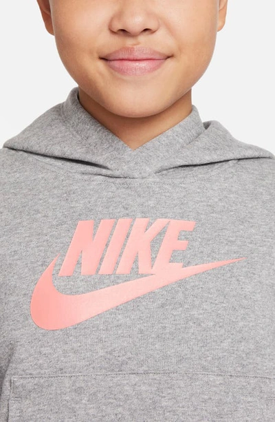 Shop Nike Sportswear Kids' Club Fleece Hoodie In Carbon Heather/ Pink Salt