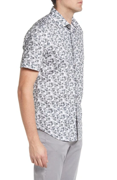 Shop Bugatchi Ooohcotton® Print Tech Short Sleeve Button-up Shirt In Chalk