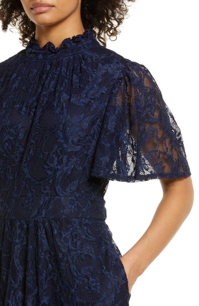 Shop Julia Jordan Flutter Sleeve Lace Mock Neck Midi Dress In Navy
