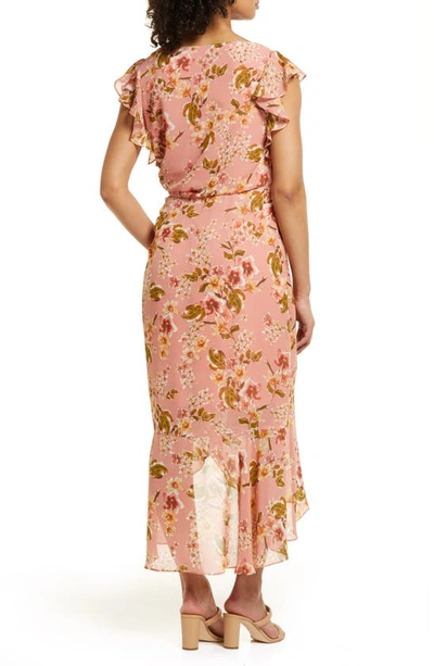 Shop Julia Jordan Floral Print Flutter Sleeve Midi Dress In Blush Multi