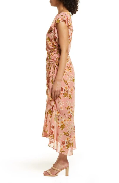 Shop Julia Jordan Floral Print Flutter Sleeve Midi Dress In Blush Multi