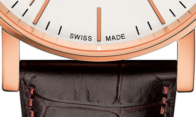 Shop Tissot Everytime Swissmatic Leather Strap Watch, 40mm In Brown/ White/ Rose Gold
