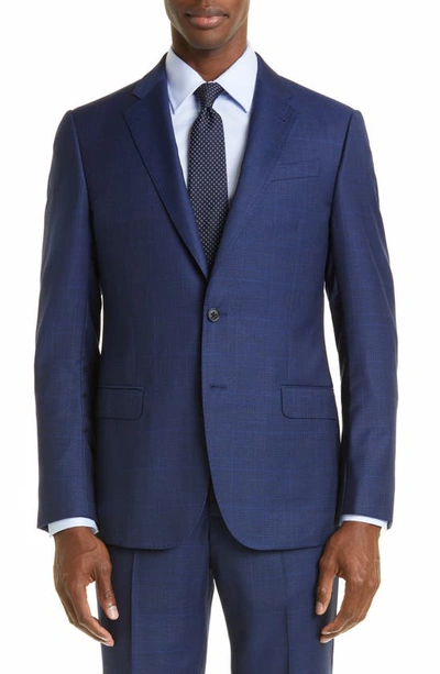 Shop Emporio Armani G-line Plaid Virgin Wool Suit In Solid Dark Blue
