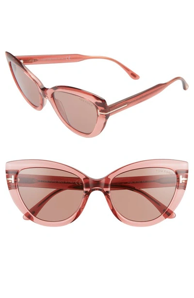 Shop Tom Ford Anya 55mm Cat Eye Sunglasses In Antique Dark Pink/ Pale Brown