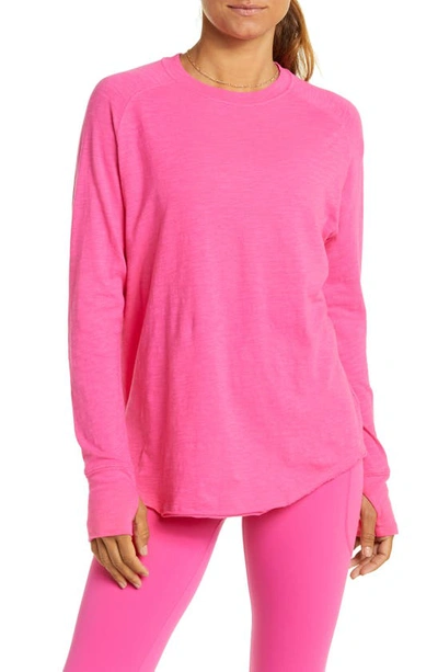 Shop Zella Relaxed Long Sleeve T-shirt In Pink Rouge