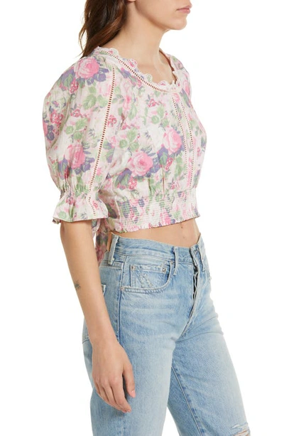 Shop Loveshackfancy Karsten Floral Crop Top In Veiled Kiss