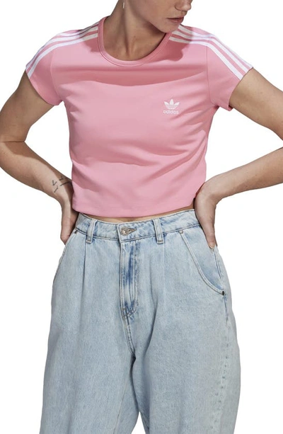 Adidas Originals Adicolor Three Stripe Cropped T-shirt In Bliss Pink-blue |  ModeSens