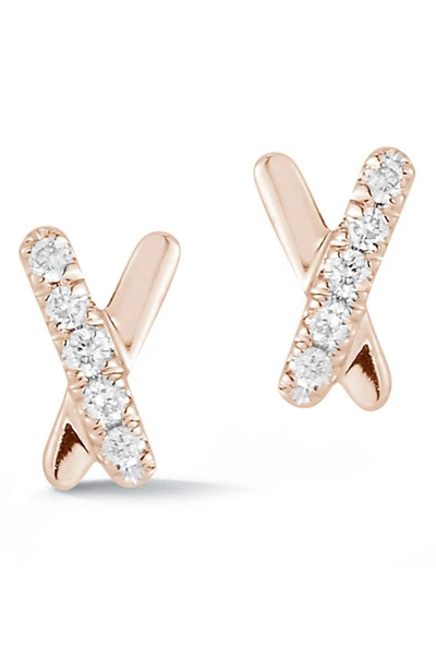 Shop Dana Rebecca Designs Pave Diamond Mini X Stud Earrings In Rose Gold