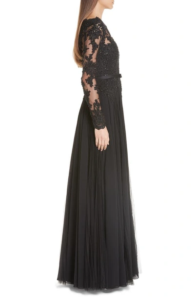 Shop Badgley Mischka Beaded Silk A-line Gown In Black