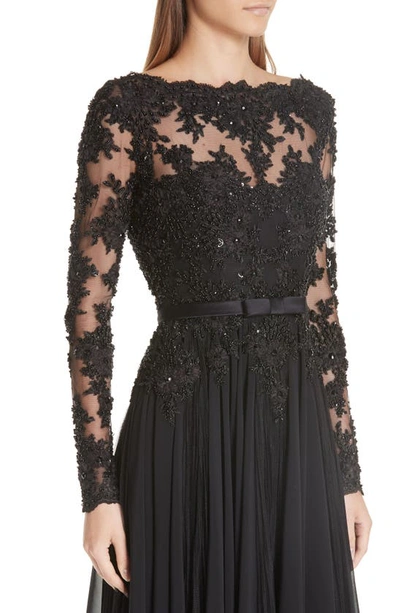 Shop Badgley Mischka Beaded Silk A-line Gown In Black