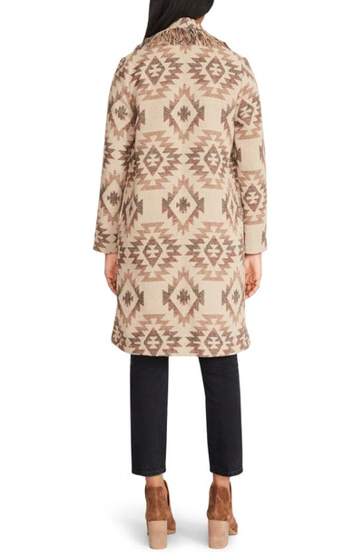 Bb Dakota By Steve Madden Fringe Shawl Collar Coat In Brown Aztec