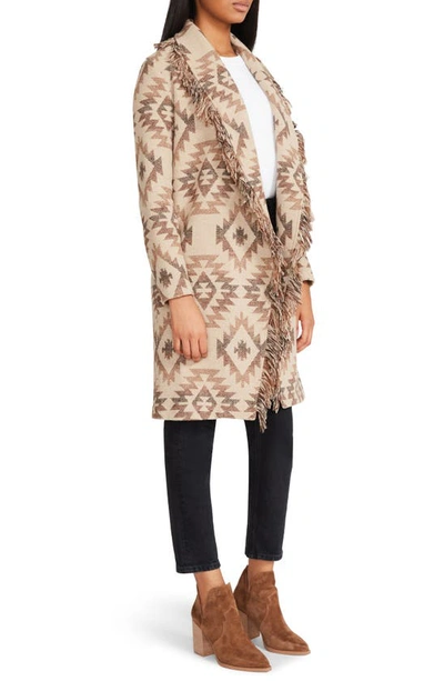 Bb Dakota By Steve Madden Fringe Shawl Collar Coat In Brown Aztec