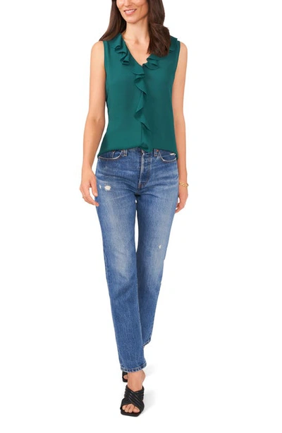 Shop Vince Camuto Ruffle Neck Sleeveless Georgette Blouse In Rich Spruce