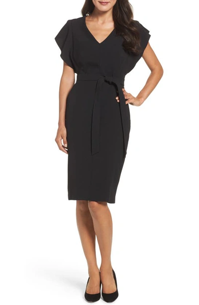 Shop Eliza J Ruffle Sleeve Sheath Dress In Black