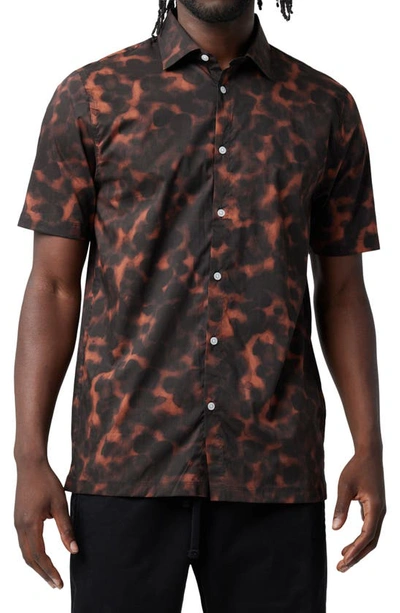 Shop Good Man Brand Big On-point Short Sleeve Stretch Organic Cotton Button-up Shirt In Brandy Animal Spots