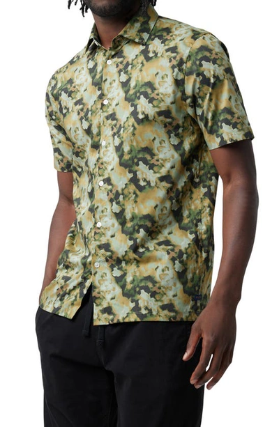 Shop Good Man Brand Big On-point Short Sleeve Stretch Organic Cotton Button-up Shirt In Army Ink Splash