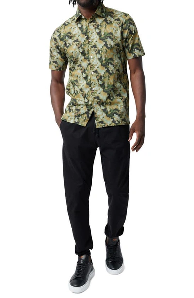 Shop Good Man Brand Big On-point Short Sleeve Stretch Organic Cotton Button-up Shirt In Army Ink Splash