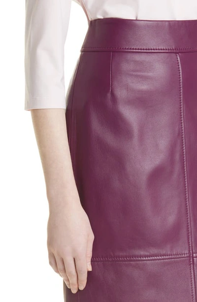 Shop Hugo Boss Selrita Leather Pencil Skirt In Aubergine
