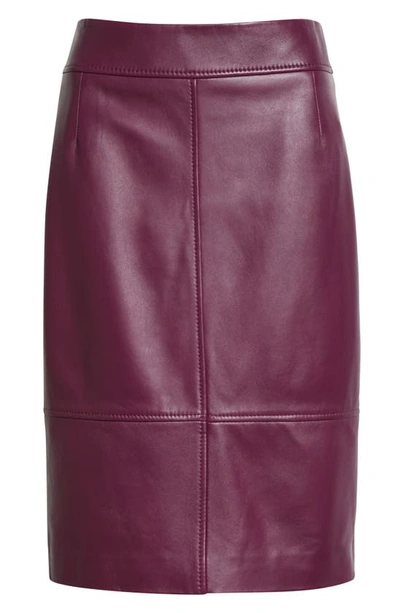 Shop Hugo Boss Selrita Leather Pencil Skirt In Aubergine