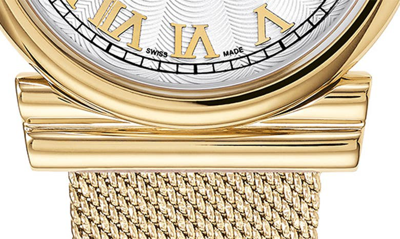 Shop Ferragamo Round Mesh Strap Watch, 34mm In Gold