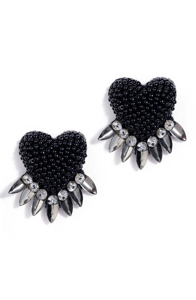 Shop Deepa Gurnani Danika Beaded Fringe Heart Stud Earrings In Black