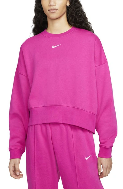 Shop Nike Sportswear Essential Oversize Sweatshirt In Active Pink/ White