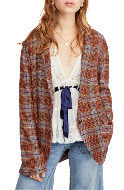 Shop Free People Simply Plaid Blazer In Red Combo