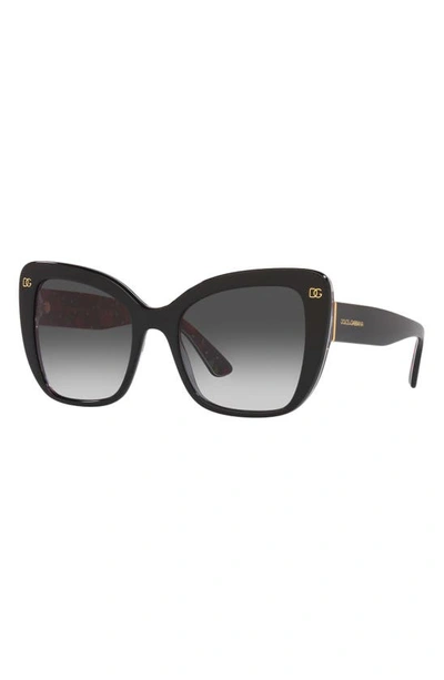 Shop Dolce & Gabbana 54mm Gradient Butterfly Sunglasses In Black Roses Hearts/grey Grad
